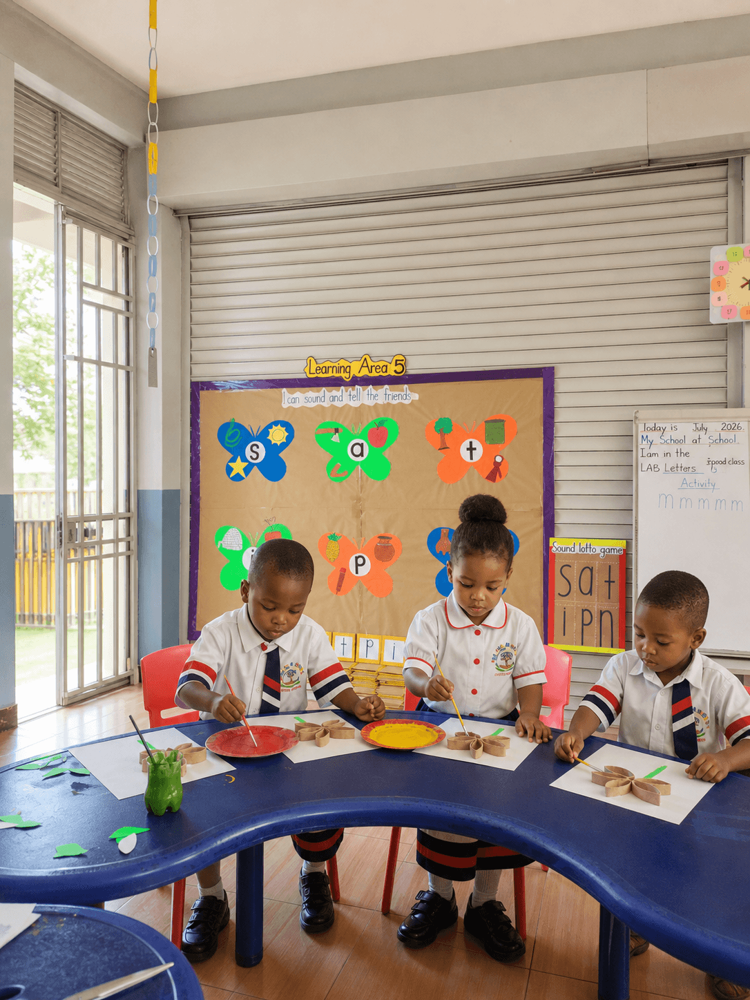 Anonymized children taking part in a painting and art activity